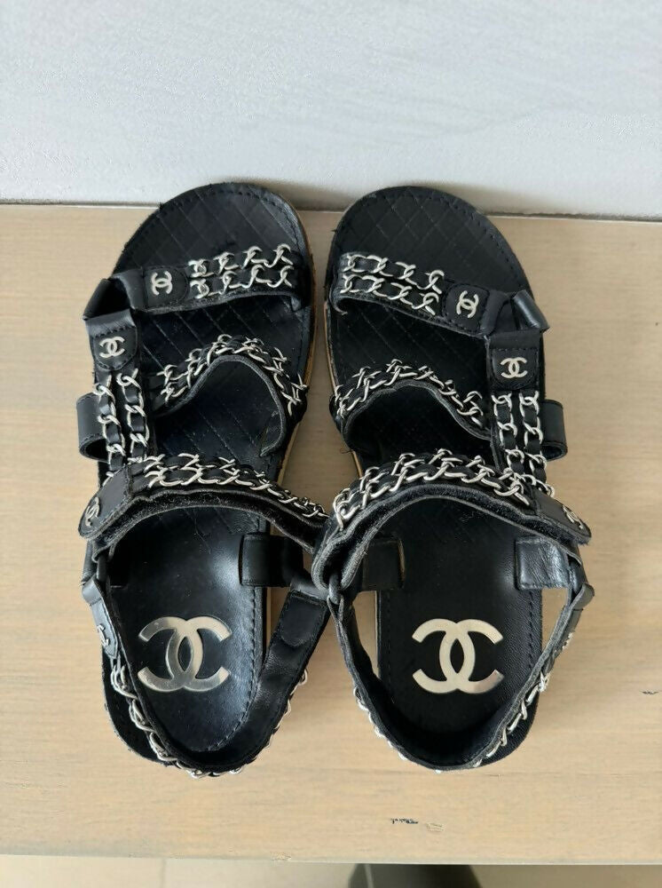 Chanel Silver Chain Sandals