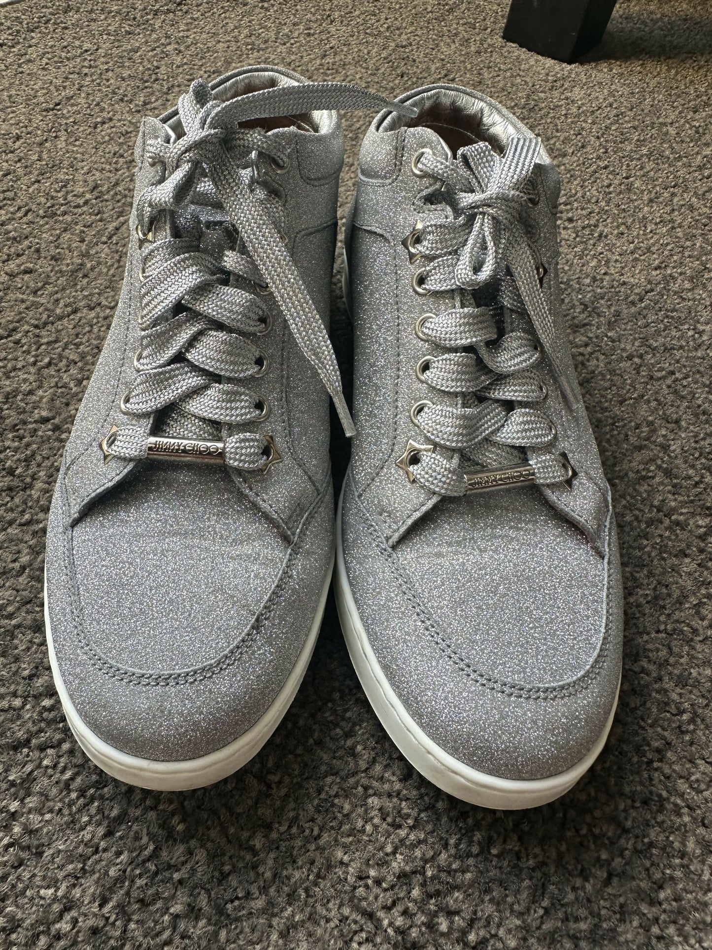 Jimmy Choo Silver Glitter Sneakers