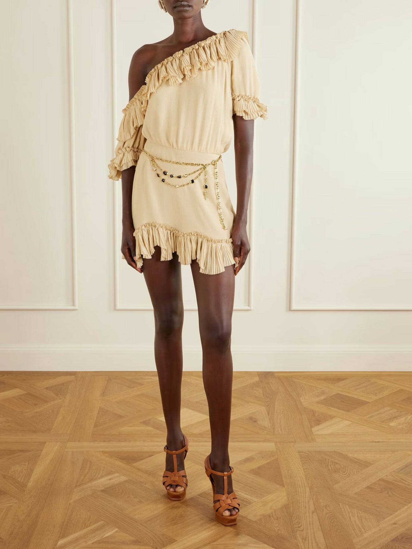 Saint Laurent Brown Leather Tribute Sandals