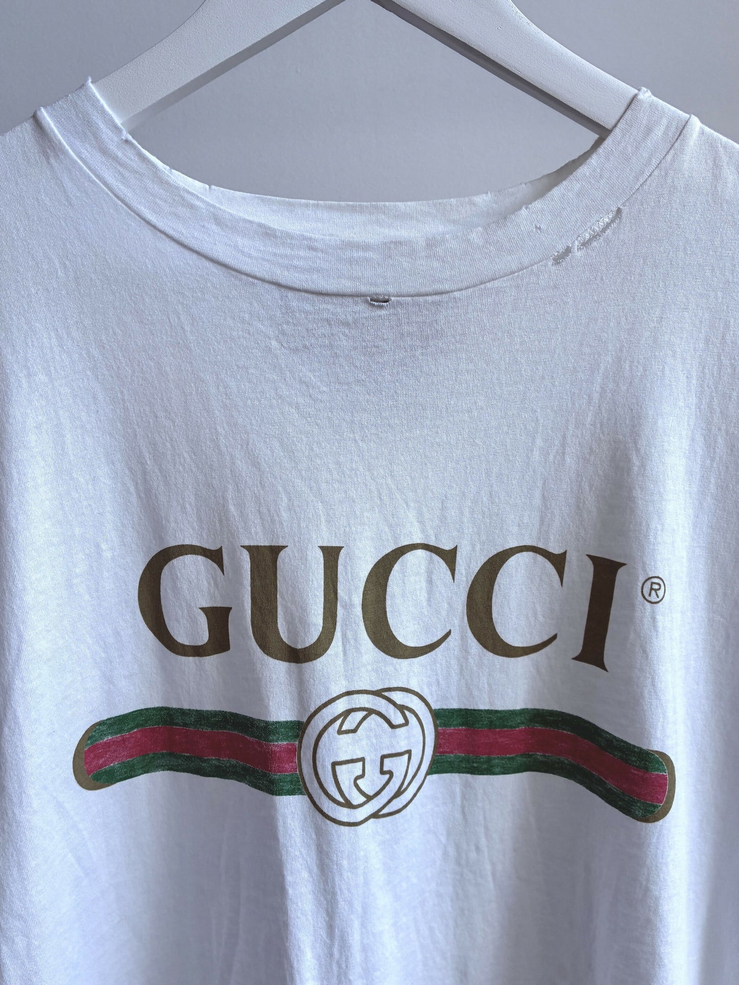 Gucci Logo Print Distressed T-Shirt