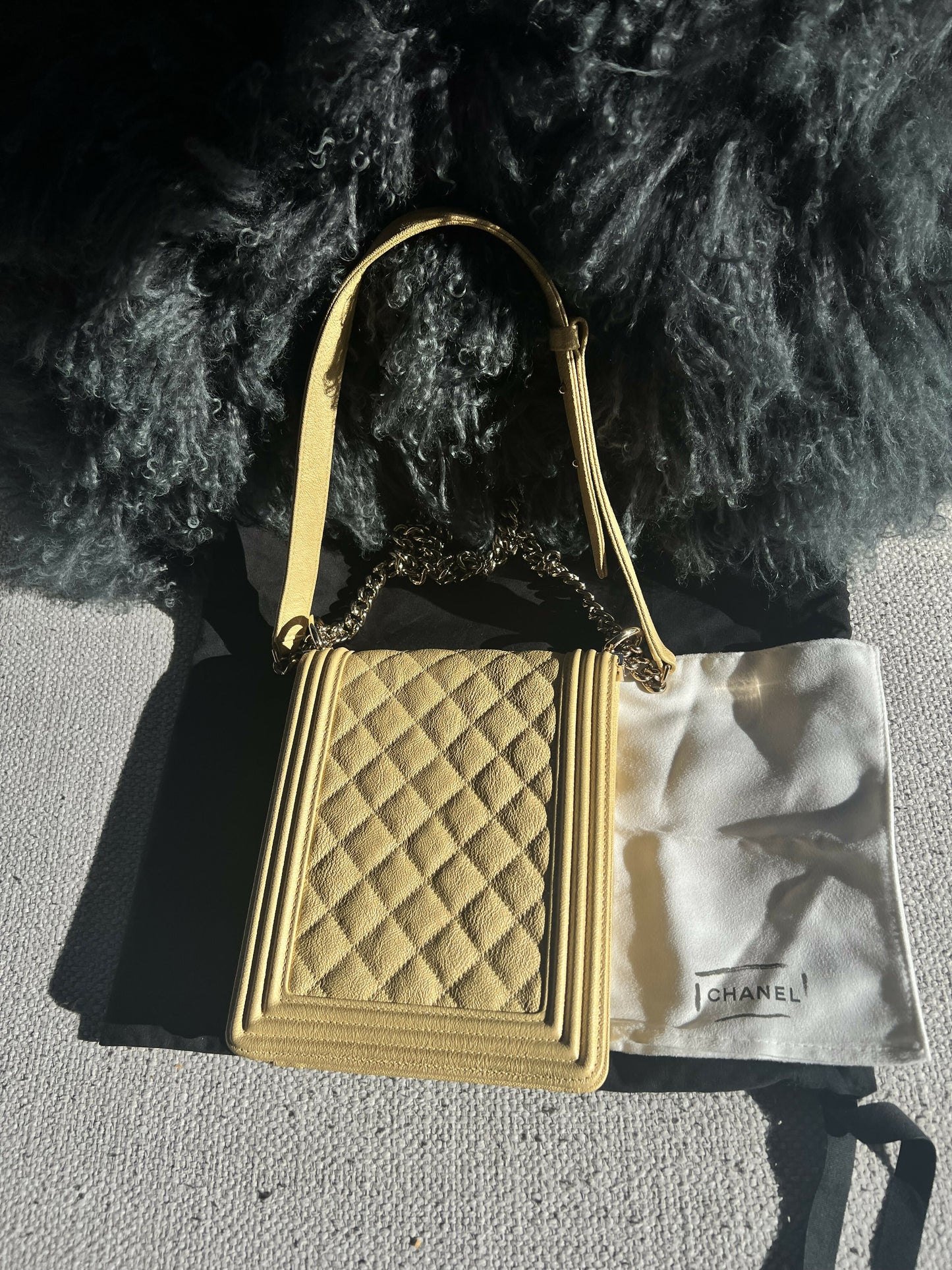 Chanel Boy North South Flap Bag – Beige/Light Yellow Caviar Leather