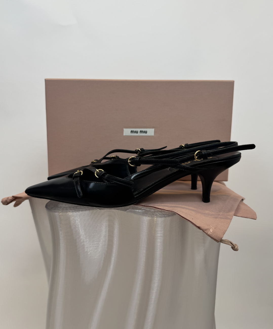 Miu Miu 55mm Buckle-Embellished Slingback Pumps — FULL SET