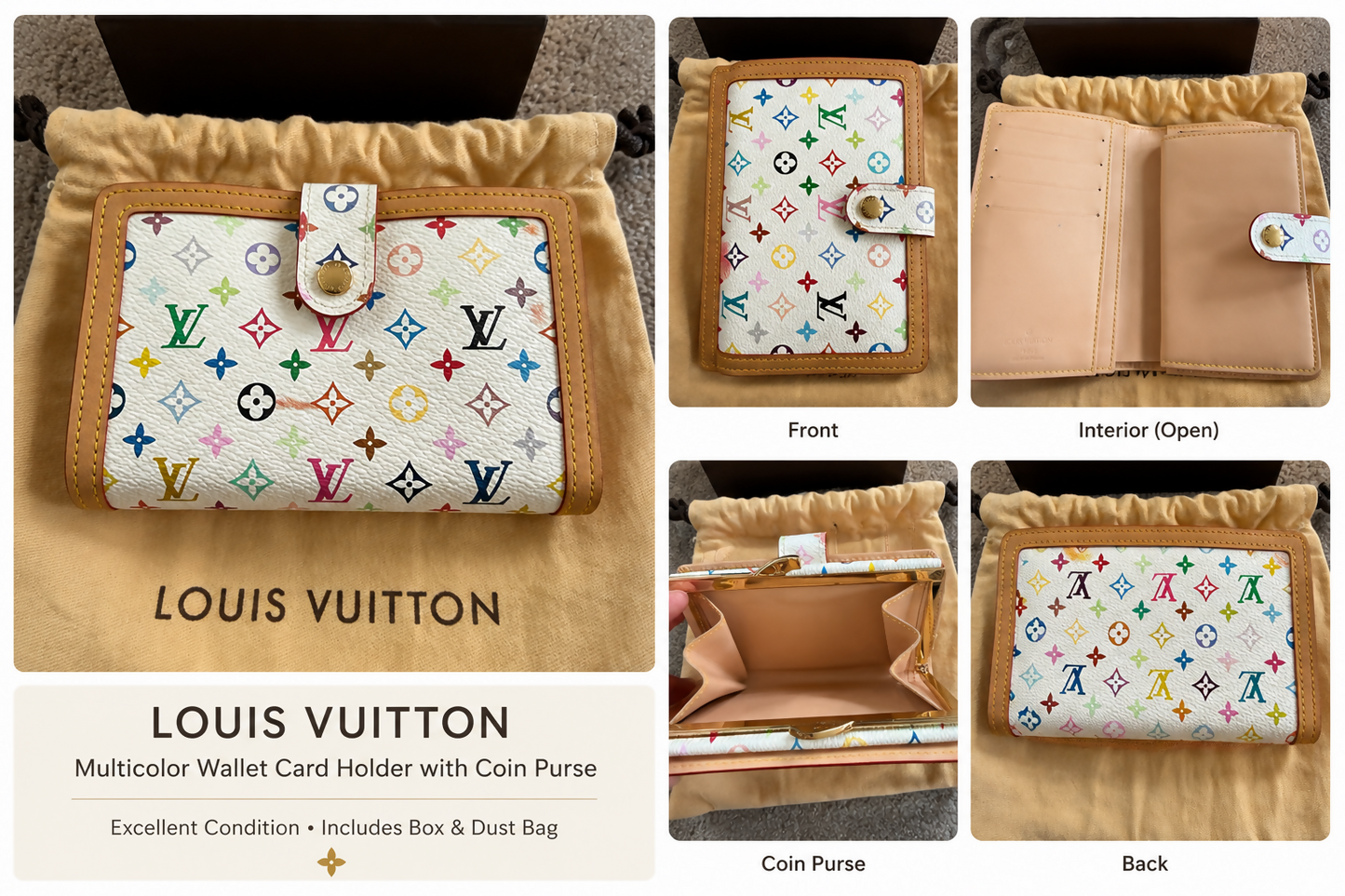 Louis Vuitton Takashi Murakami White Multicolore Wallet Card Holder Coin Purse