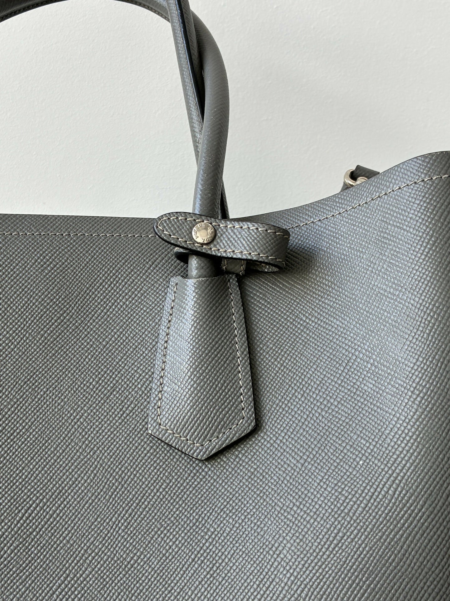 Prada Medium Saffiano Cuir Double Bag in Grey Leather