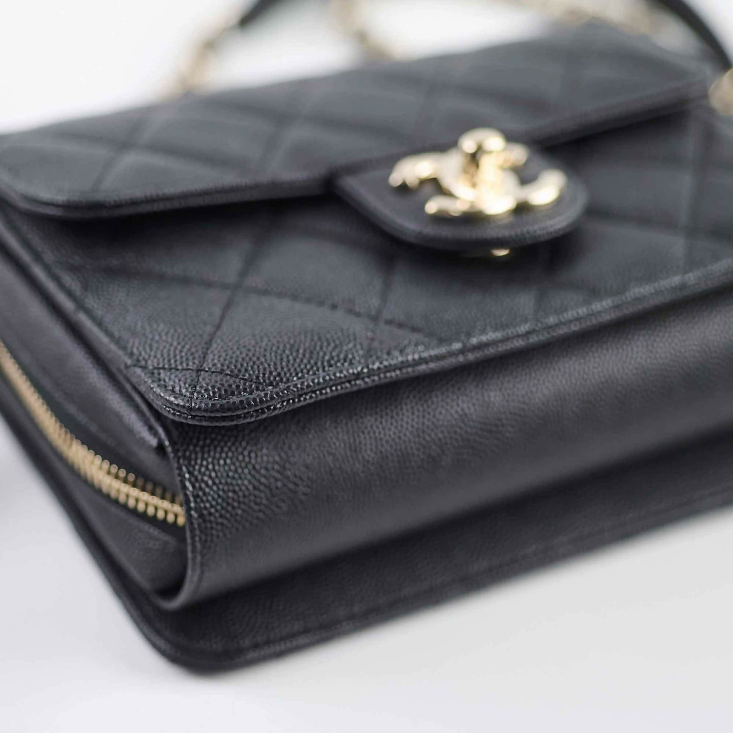 Chanel 22C Caviar Zip Mini Flap Bag Black