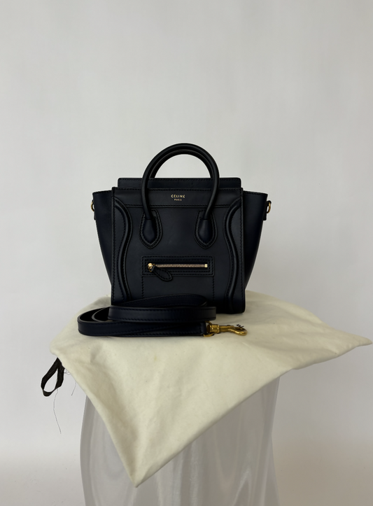Celine Nano Luggage Leather Bag - Celine Blue Sac à Main