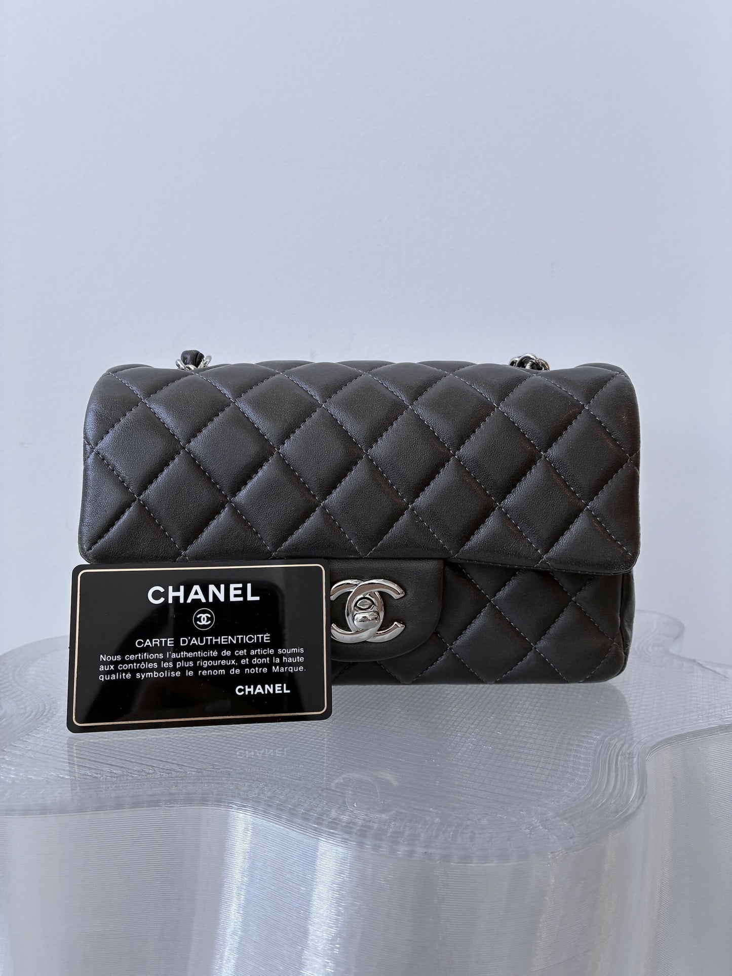 Chanel Mini Flap Bag in Dark Grey Lambskin