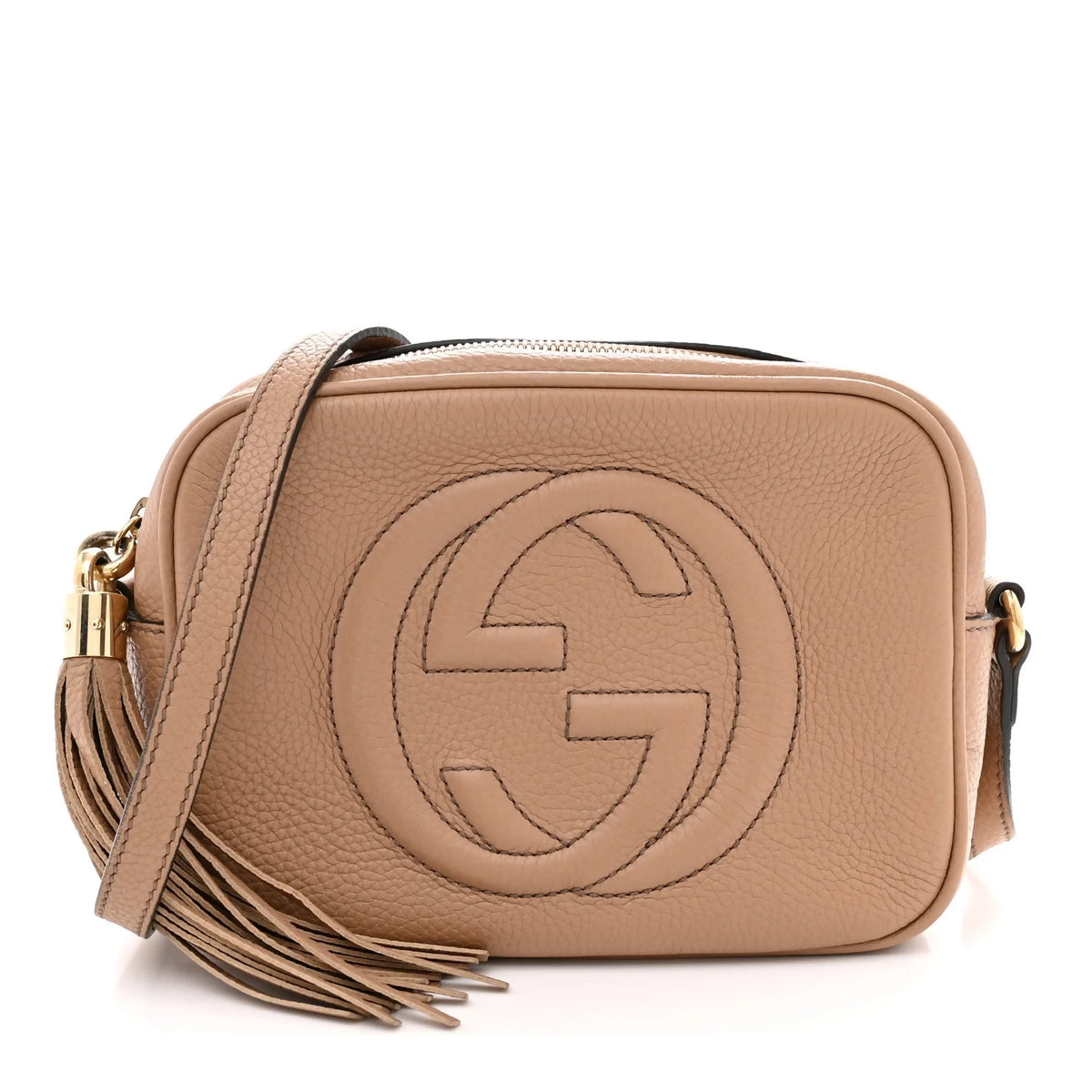 Gucci Pebbled Calfskin Small Soho Disco Bag Camelia