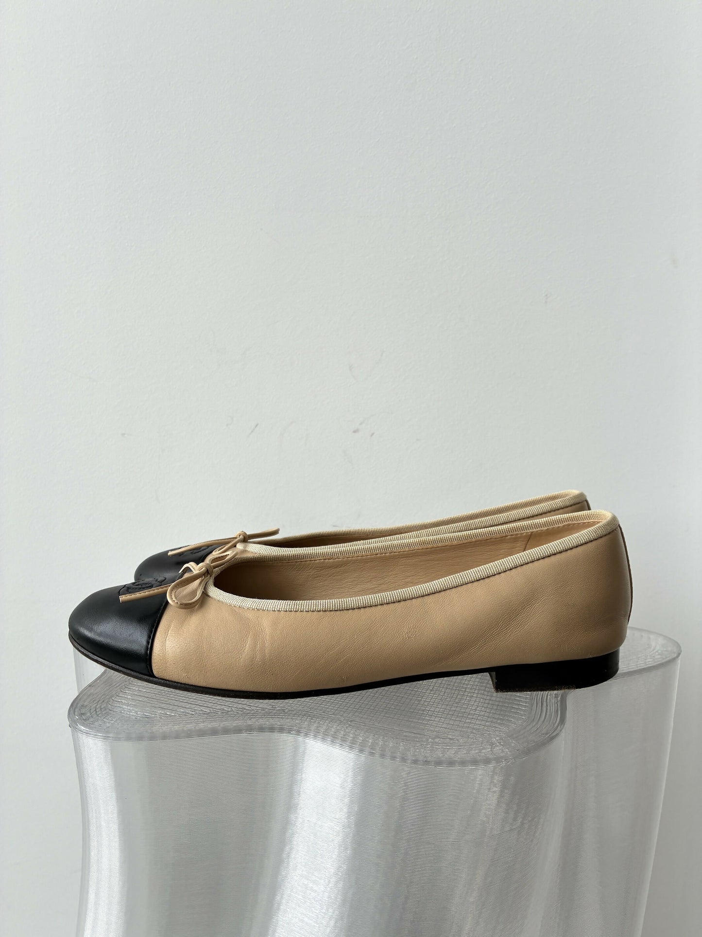 Chanel Beige & Black Ballet Flats