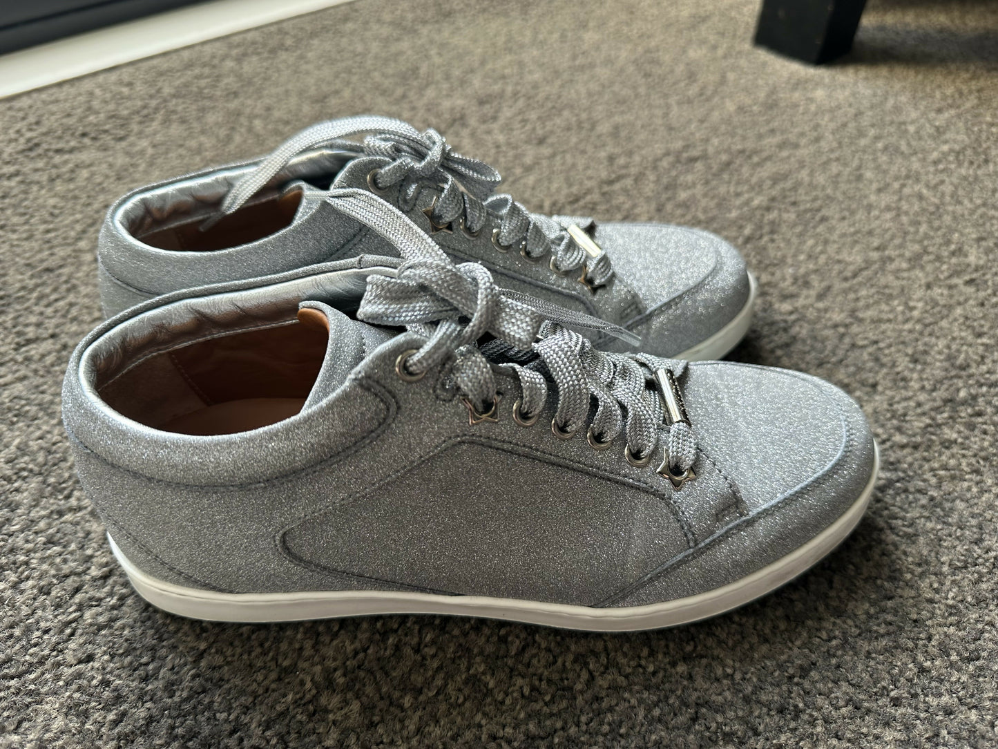 Jimmy Choo Silver Glitter Sneakers