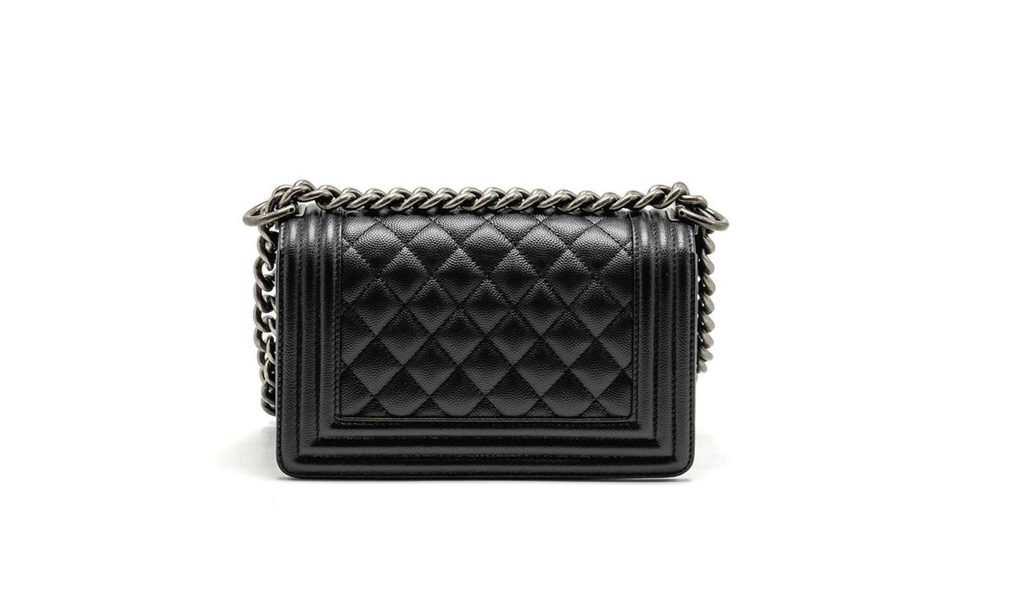 Chanel Small Boy Bag Caviar Black SHW (Microchip)