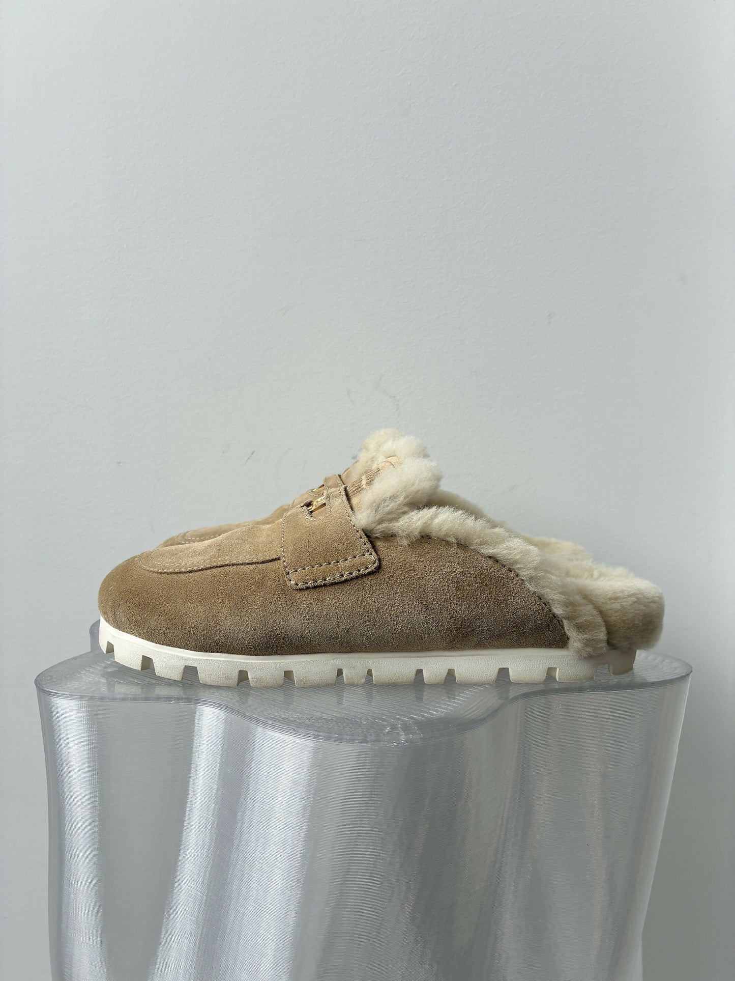 Miu Miu Shearling-Lined Suede Mules