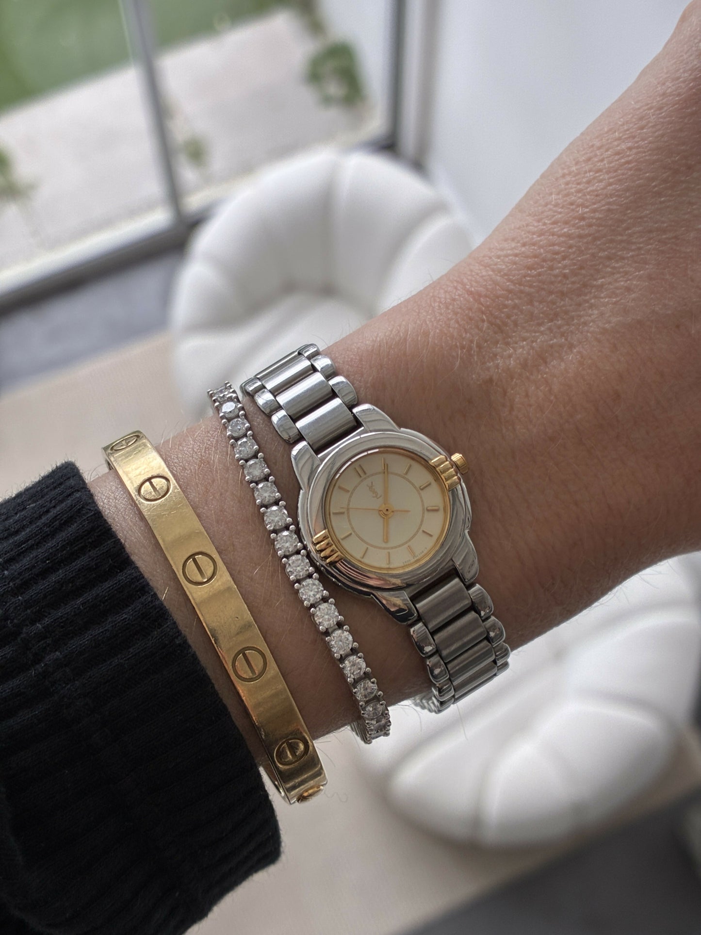 Yves Saint Laurent Bi-Tone Sunburst Dial Watch