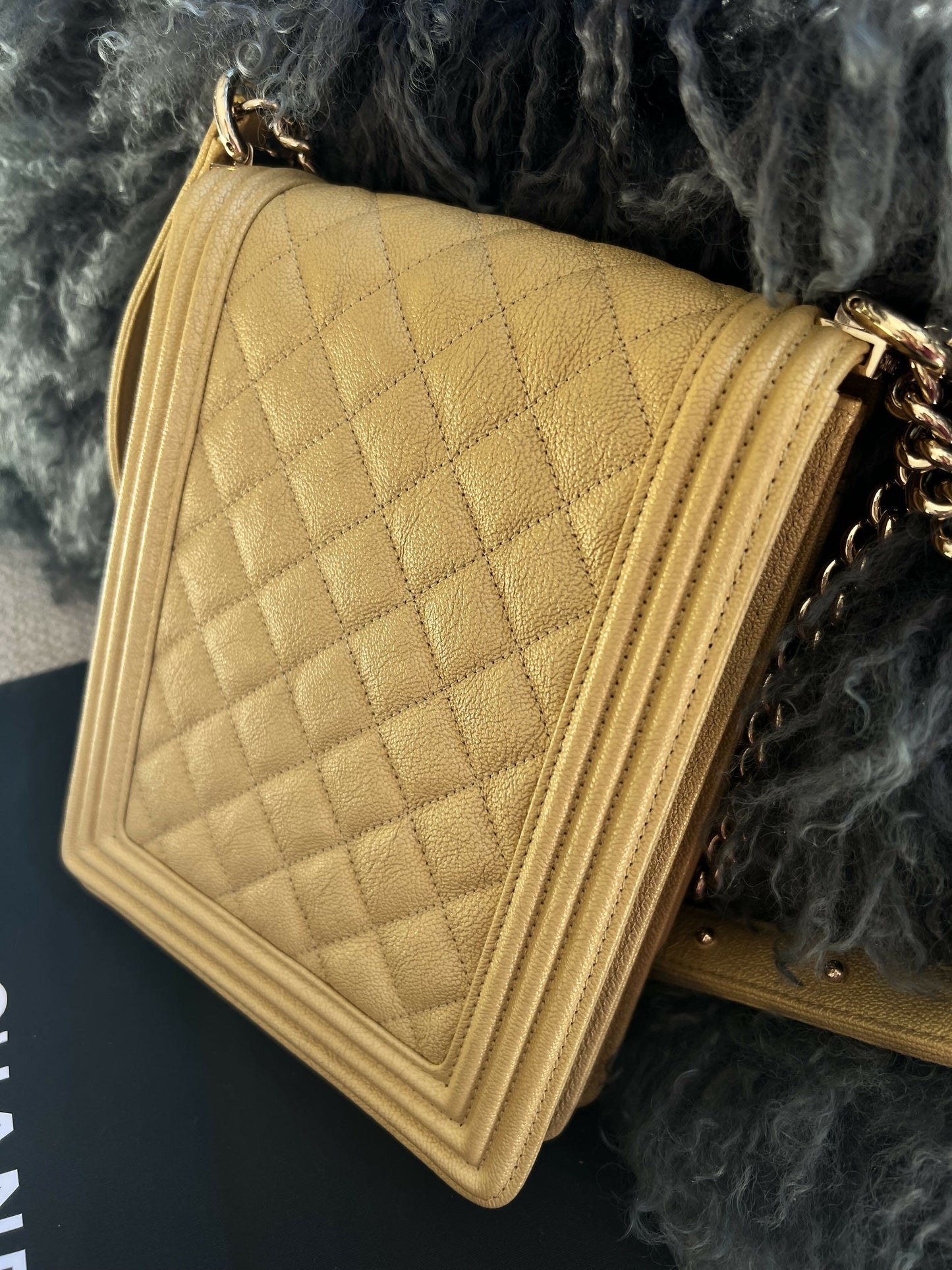 Chanel Boy North South Flap Bag – Beige/Light Yellow Caviar Leather