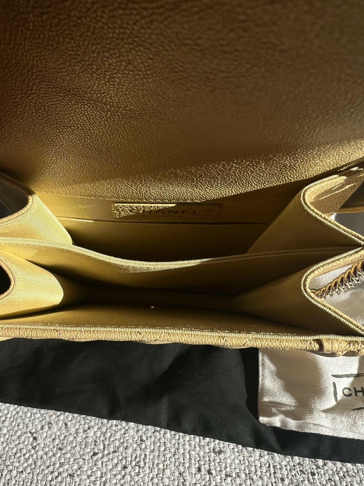 Chanel Boy North South Flap Bag – Beige/Light Yellow Caviar Leather