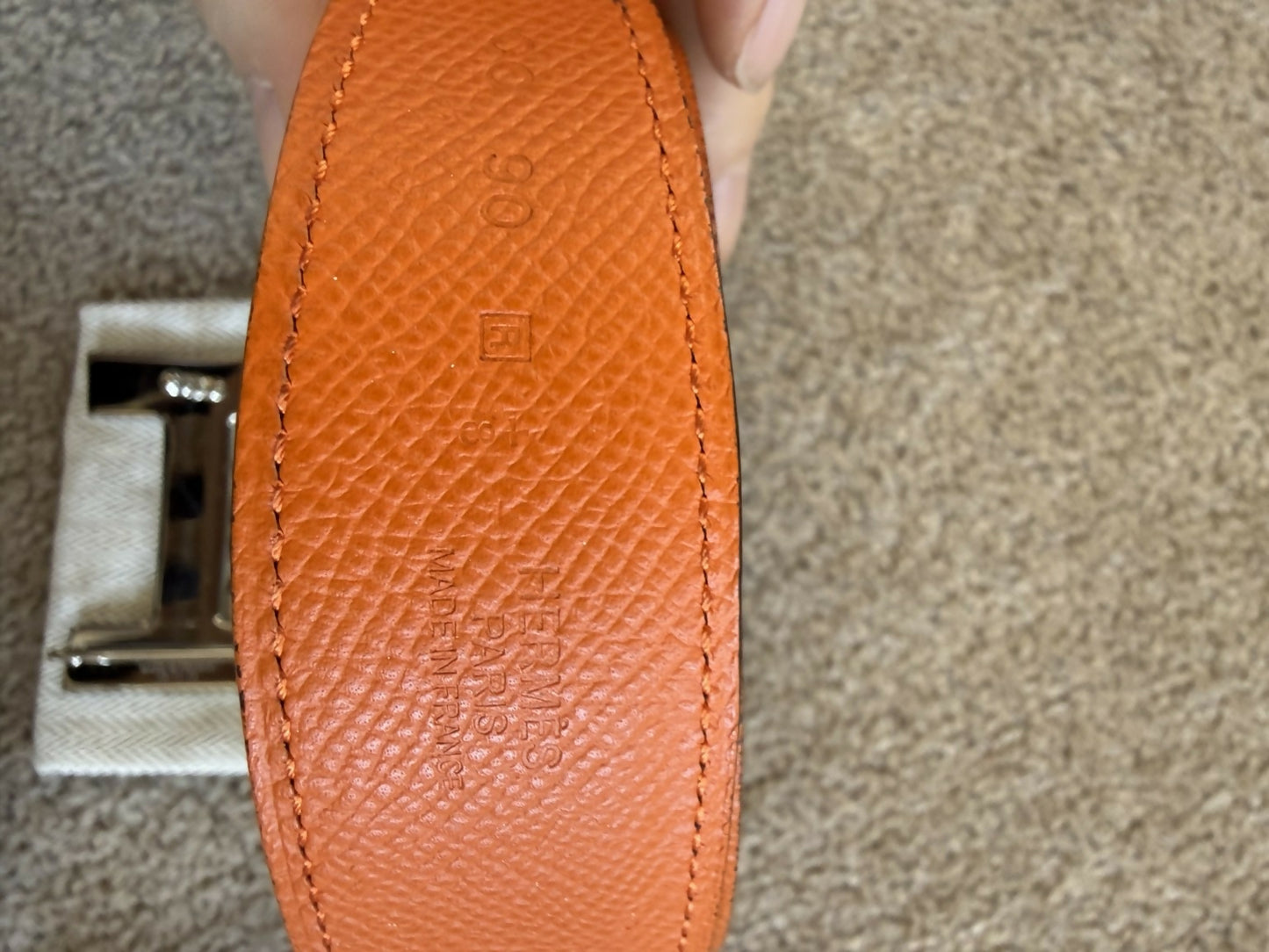 Hermès Constance H Belt Reversible Epsom leather in Orange and Black