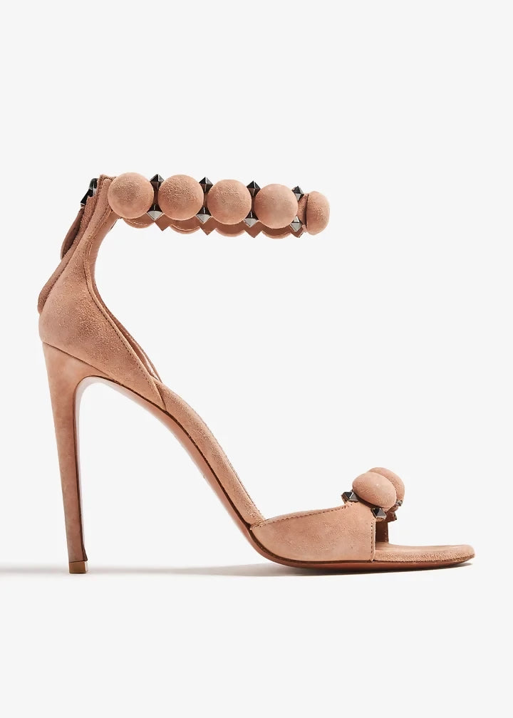 Alaïa La Bombe Suede Heels in Nude - FULL SET