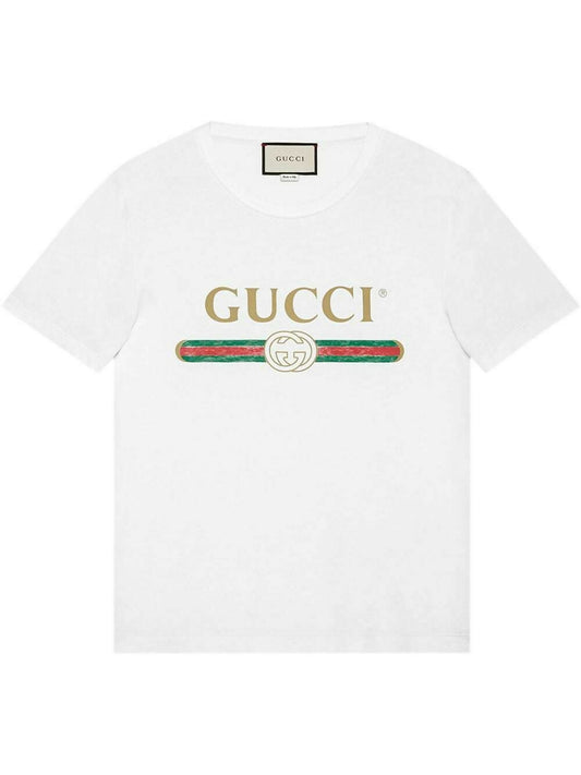 Gucci Logo Print Distressed T-Shirt
