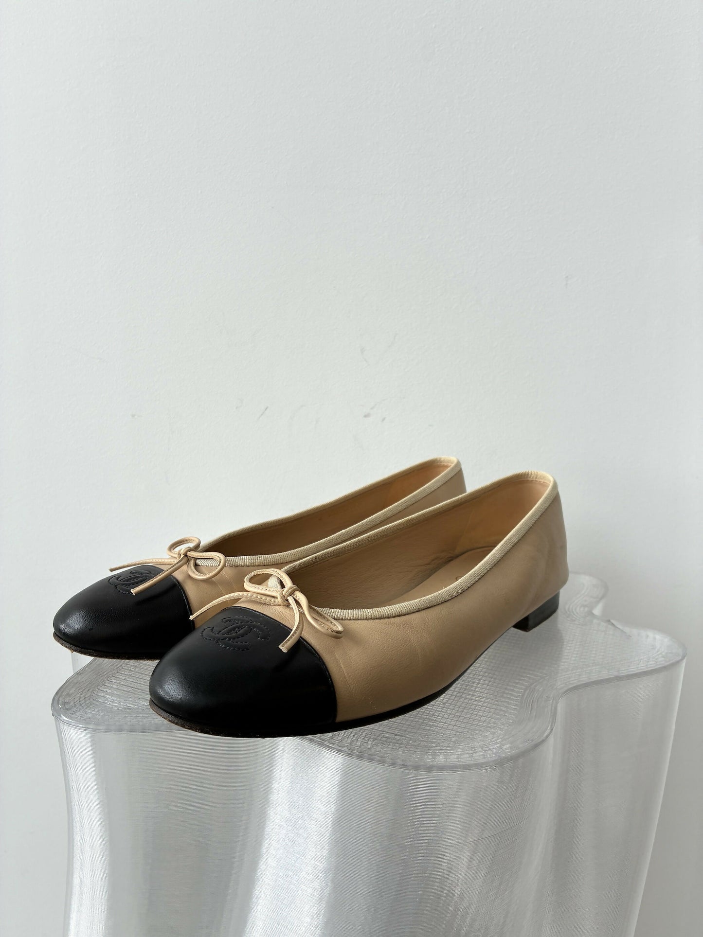 Chanel Beige & Black Ballet Flats