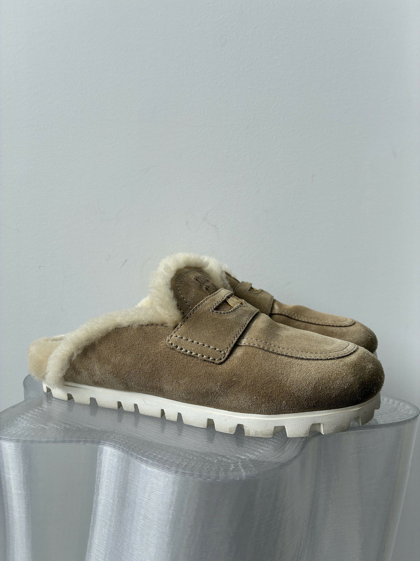 Miu Miu Shearling-Lined Suede Mules