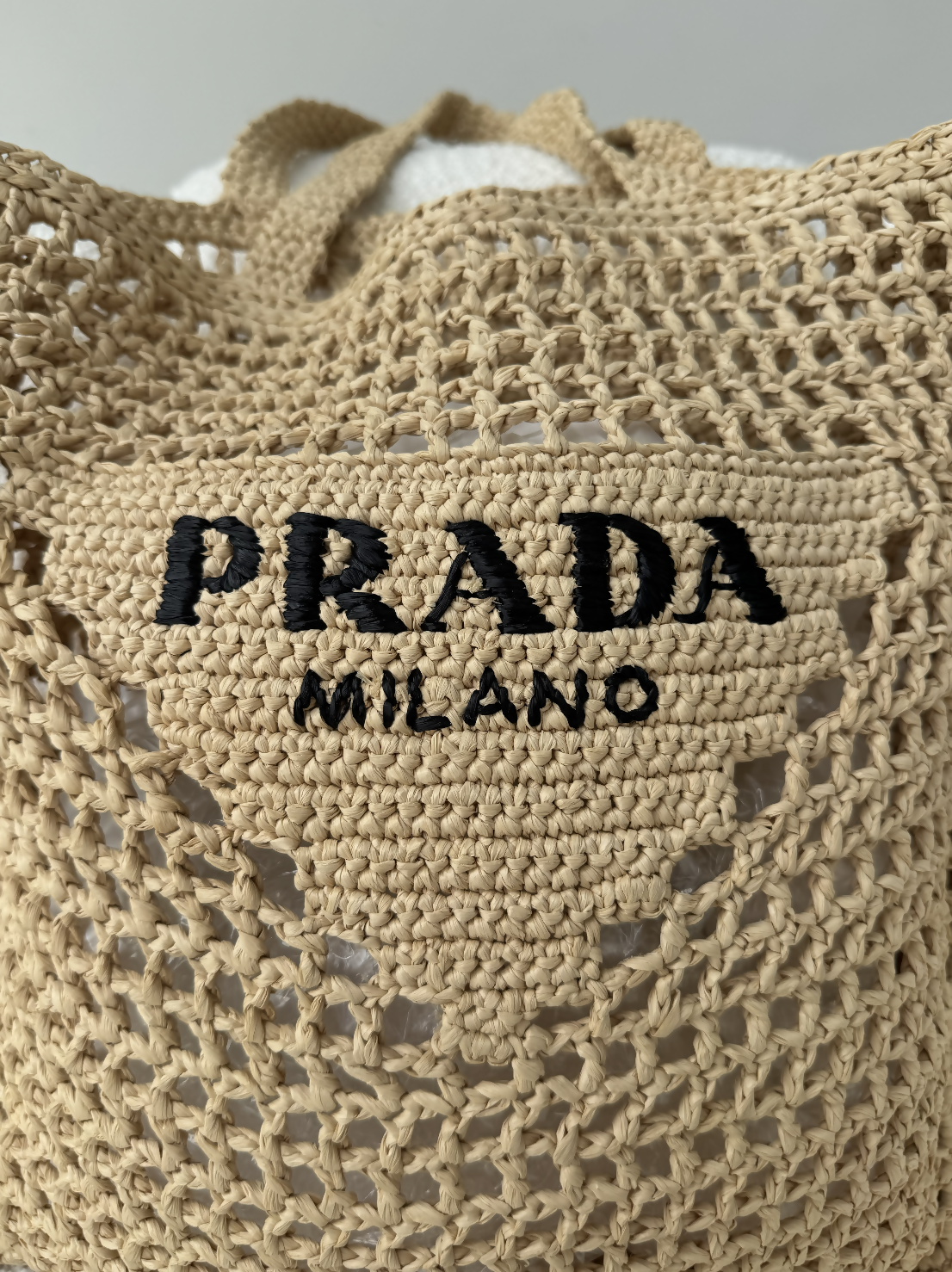 Prada Crochet Raffia Tote Bag