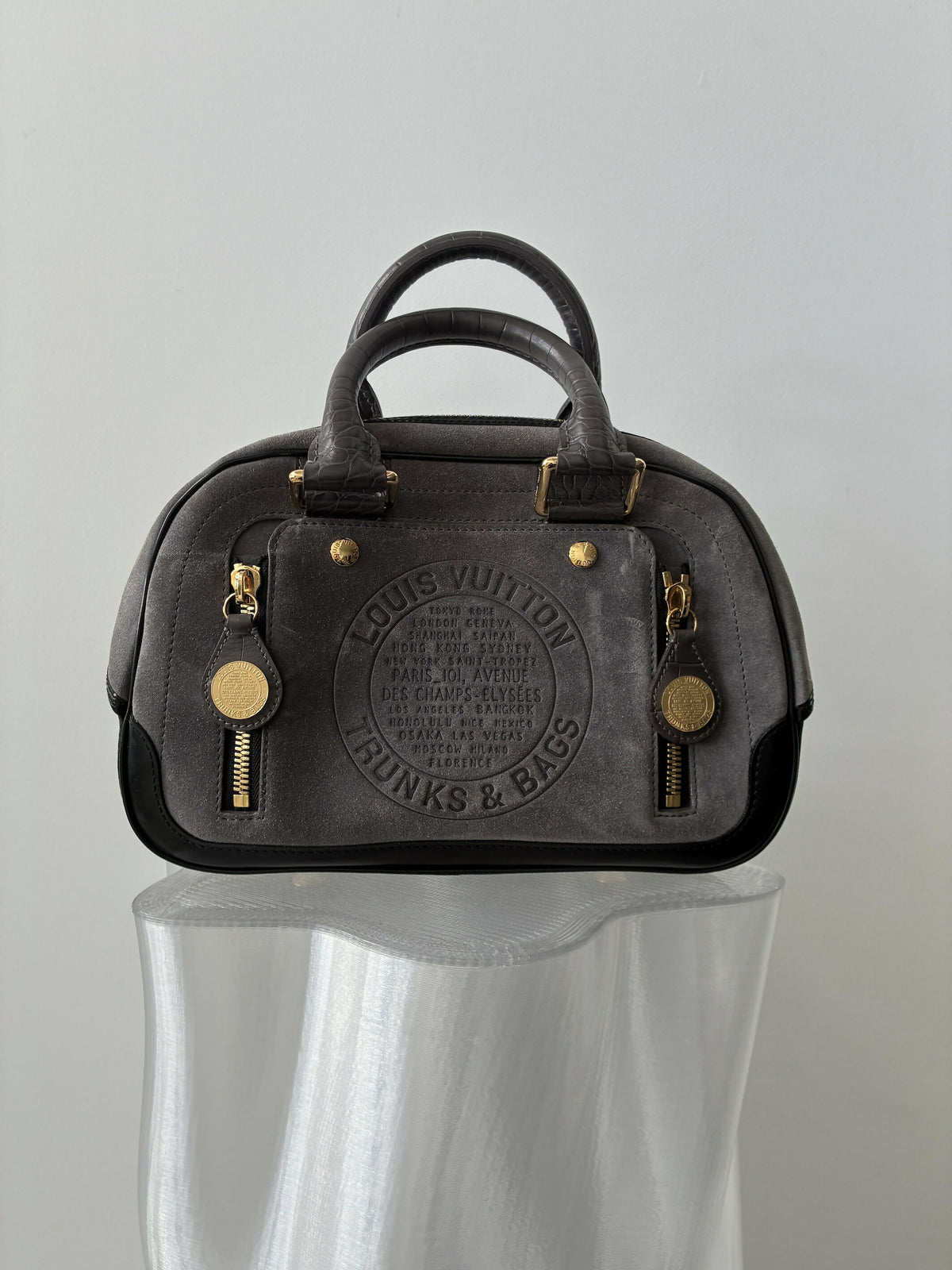 Louis Vuitton Limited Edition Grey Suede Stamped Trunk Bag, 2006 Cruise Collection