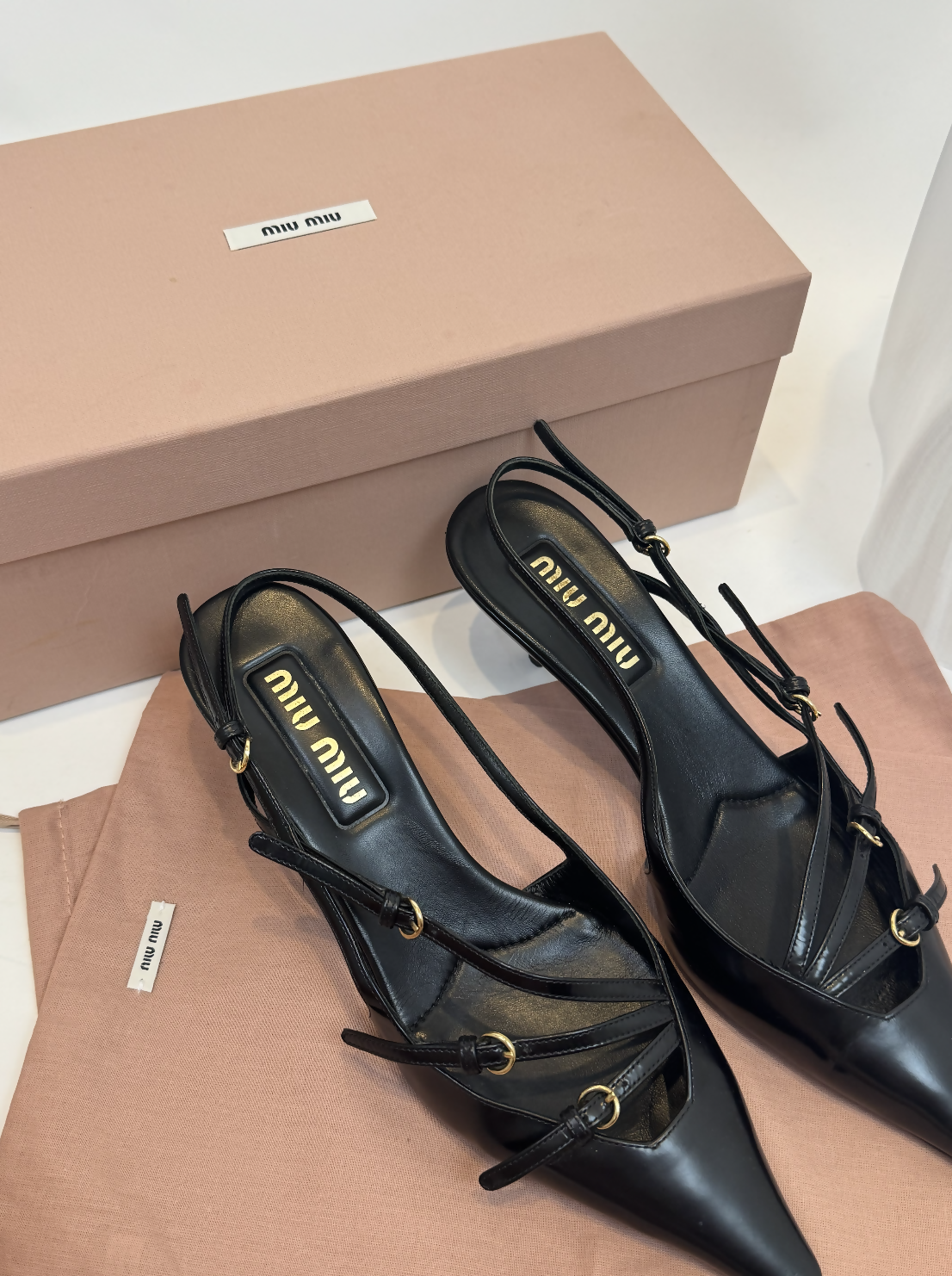 Miu Miu 55mm Buckle-Embellished Slingback Pumps — FULL SET