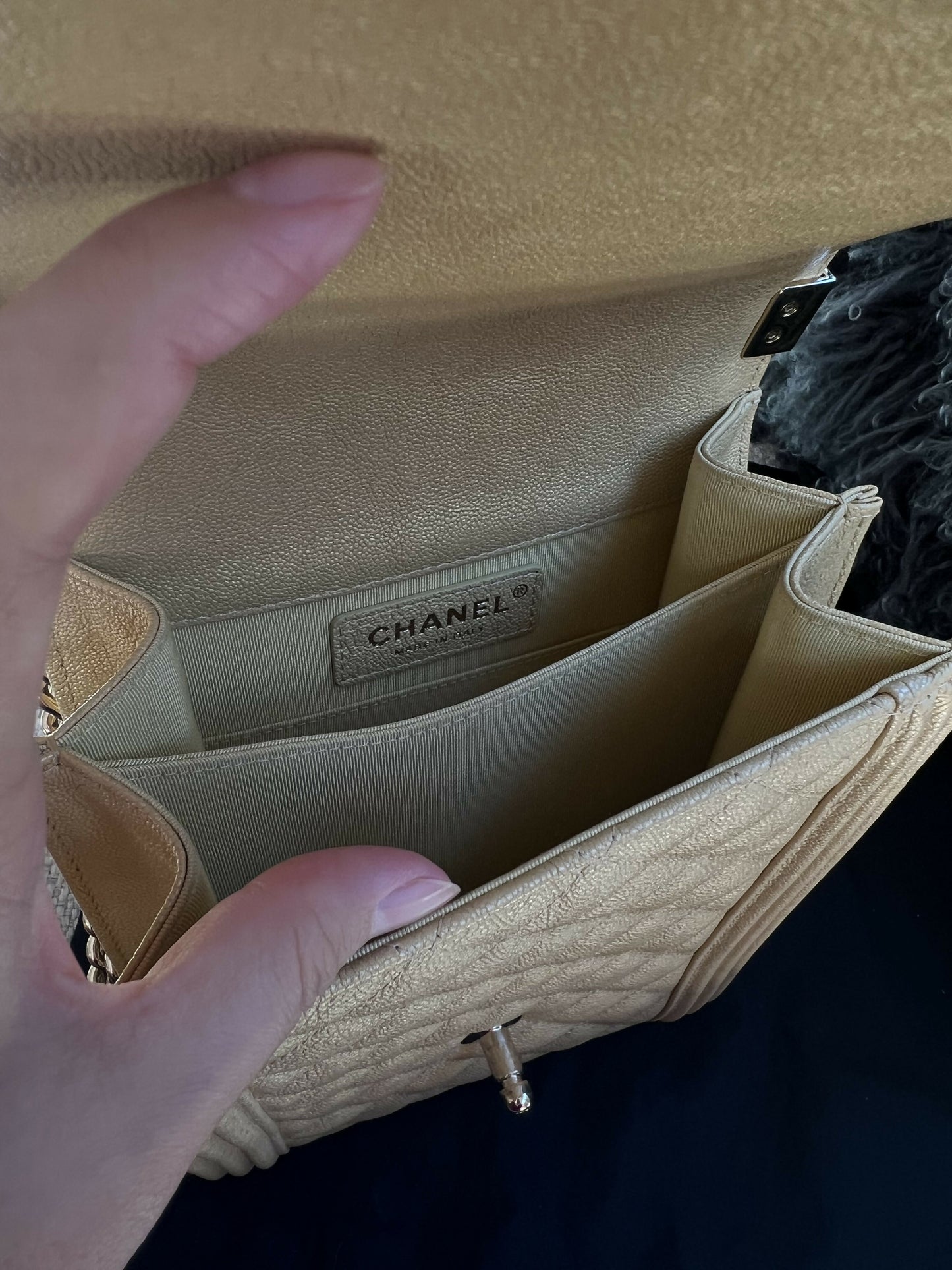 Chanel Boy North South Flap Bag – Beige/Light Yellow Caviar Leather