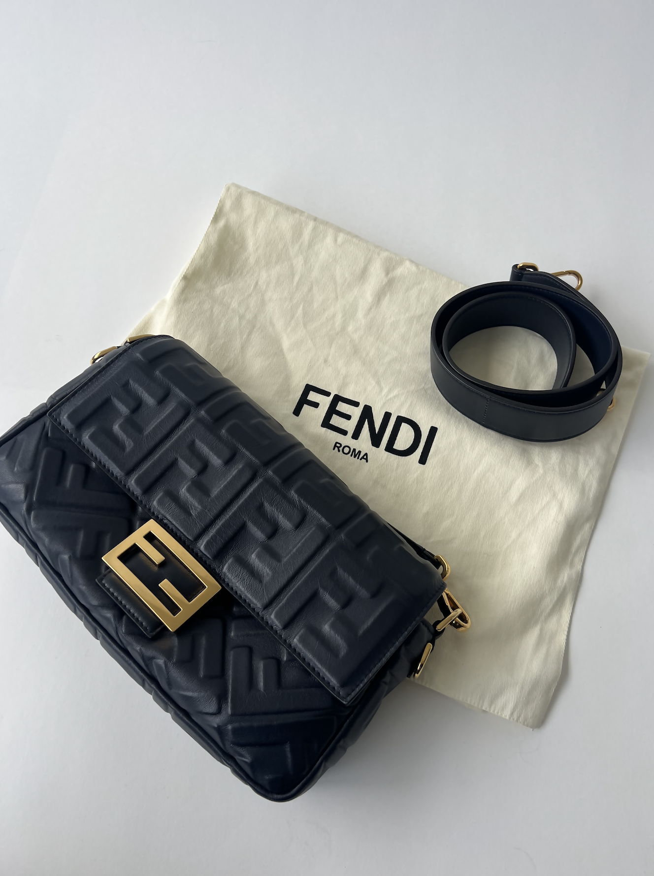 Fendi Nappa Embossed FF 1974 Baguette