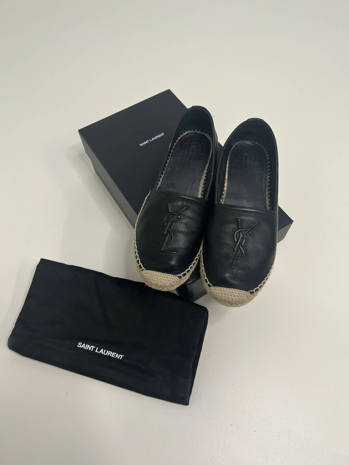 NEW ARRIVAL SAINT LAURENT Monogram leather espadrilles