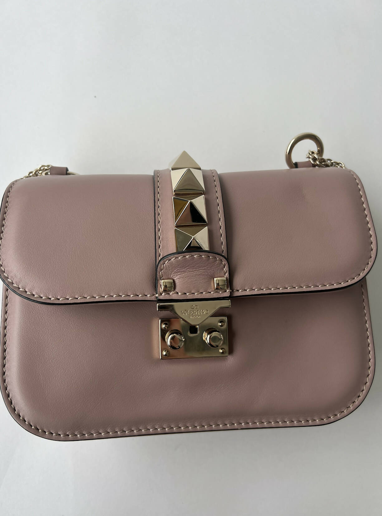 Valentino Garavani Small Glam Lock Pink Leather Crossbody Bag