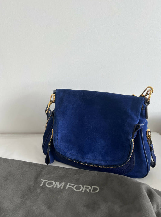 Tom Ford Blue Suede and Leather Large Jennifer Shoulder Bag