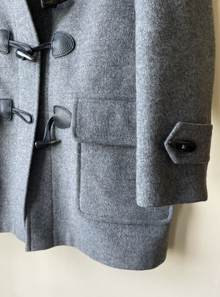 Burberry Brit 100% Wool Gray Hooded Zip Up Duffle Toggle Coat
