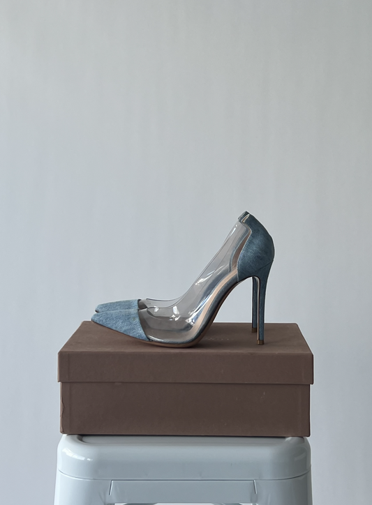 Gianvito Rossi Light Blue Denim and PVC Plexi Pumps - FULL SET